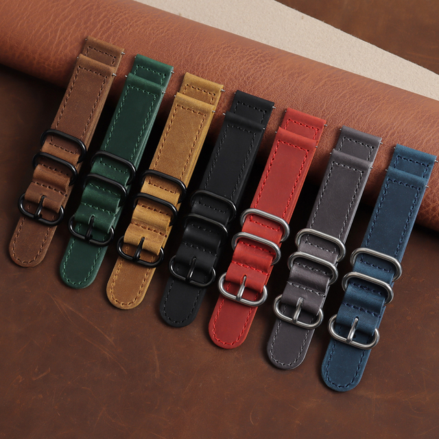 Wholesale Genuine Leather Watch Strap 18/20/22 Mm Crazy Horse Leather Vintage Wrist Band Suitable For Watches