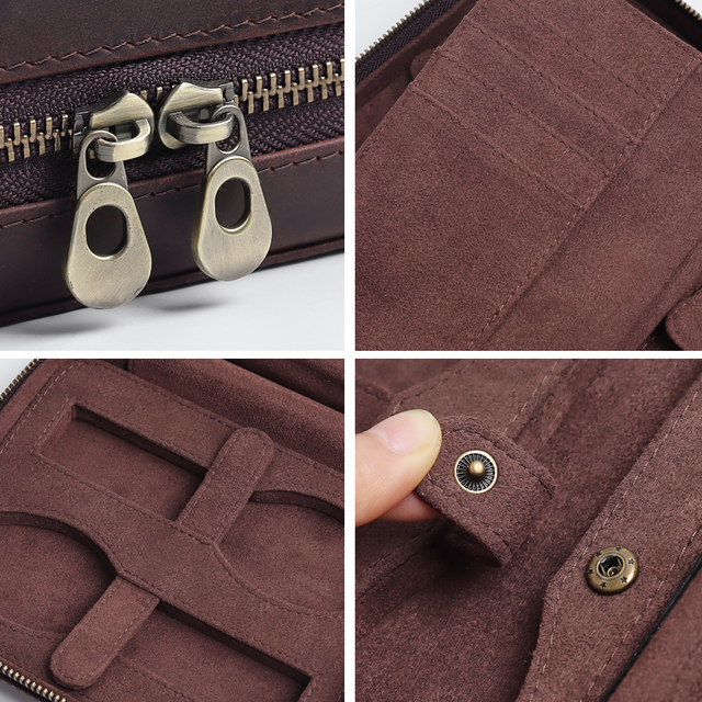 Custom Brown Vintage Leather Watch Box with 4 Slot And Passport Covers From CSLWB Watch Storage Box Manufacturer