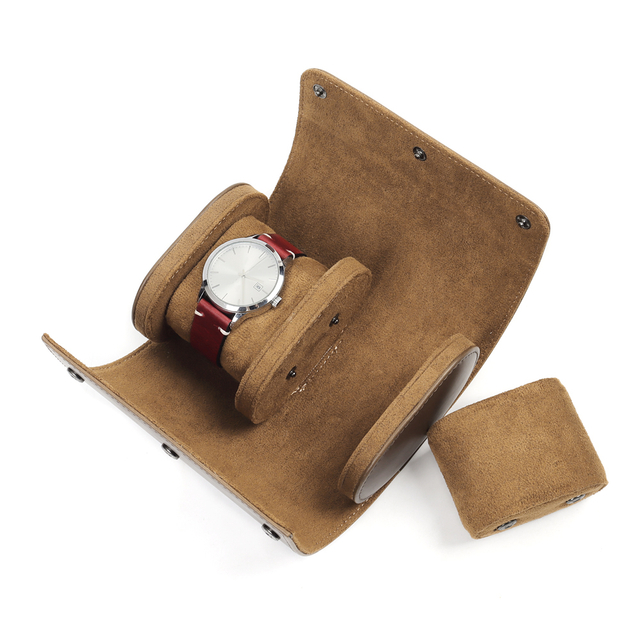 Custom Brown Top Grain Cow Leather Watch Roll From CSLWB Watch Storage Box Maunfacturer