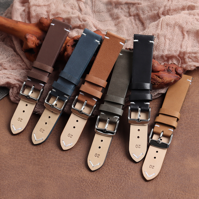 Replavement Top Grain Watch Strap 18/20/22 Mm OEM Soft Classic Genuine Leather Simple Style Watch Band With Handmade Stitching
