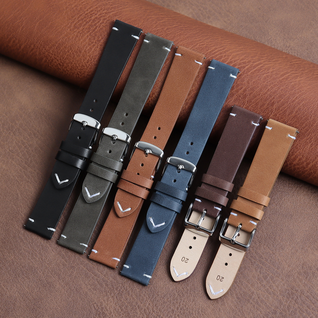 Replavement Top Grain Watch Strap 18/20/22 Mm OEM Soft Classic Genuine Leather Simple Style Watch Band With Handmade Stitching