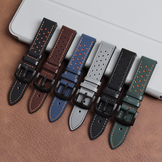 Factory Supply Double-faced Top Layer Leather Watch Strap Retro Racing Watch Band 18/19/20/21/22/24 Mm