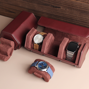 OEM Red Top Grain Genuine Leather Watch Roll with 1 Slot/2 Slot/3 Slot Leather Products Manufacturer