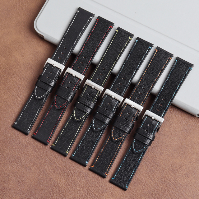 Genuine Full-grain Leather Handmade Stitching Watch Strap Tapering Cow Leather Watch Band Custom OEM ODM Logo Size