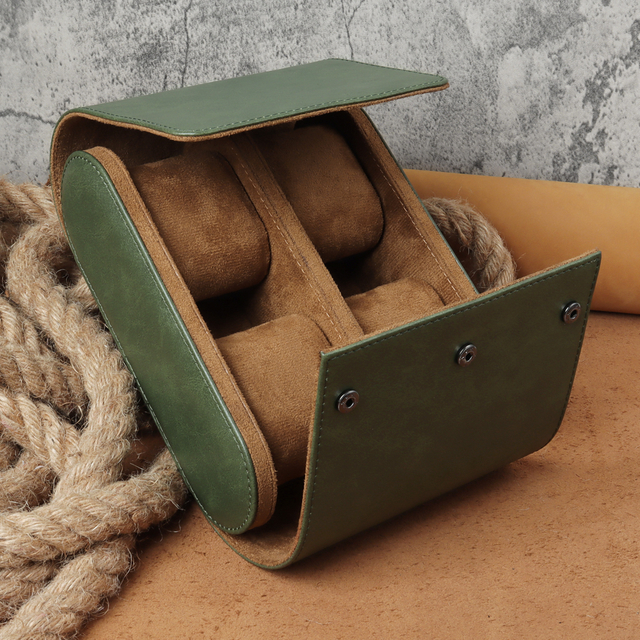 OEM Green Top Grain Cow Leather Watch Box with 4 Slot From CSLWB Watch Storage Box Manufacturer