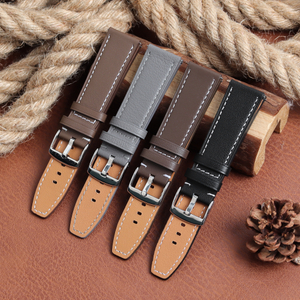 Manufacturer Supply Genuine Leather Watch Strap Replaceable Classic Top Layer Watch Band With 304L/306L SS Buckle Tapering 22*20mm Wrist Bracelet