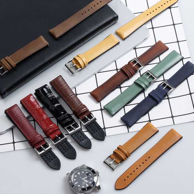 Wholesale Genuine Leather&rRubber Watch Strap 20/22 Mm Two Piece Of Luxury Alligator Watch Band With Buckle Hardware