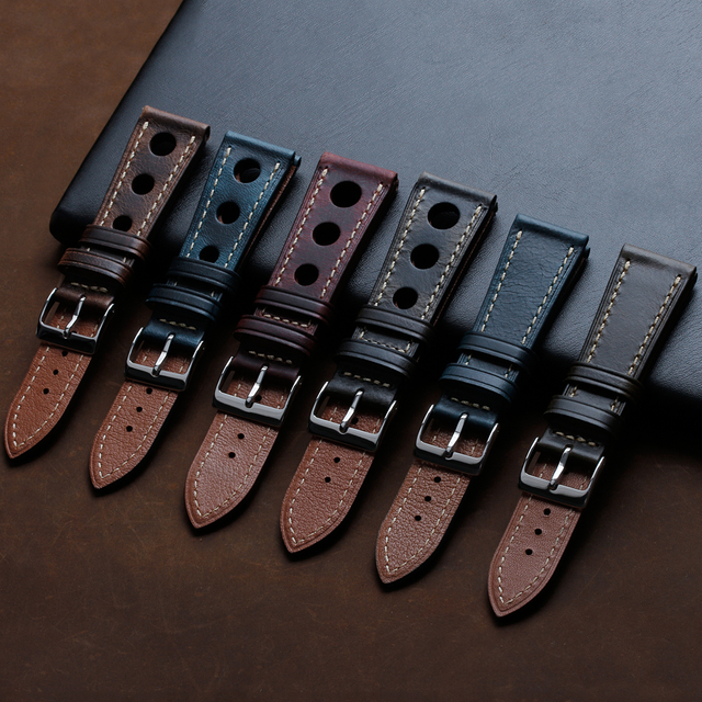 Wholesale Cowhide Genuine Leather Watch Strap Sports Rally Racing Calf Wrist Band Sunitable For Universal Watches Replacement Oil Waxed Retro Vintage Watch Bracelet