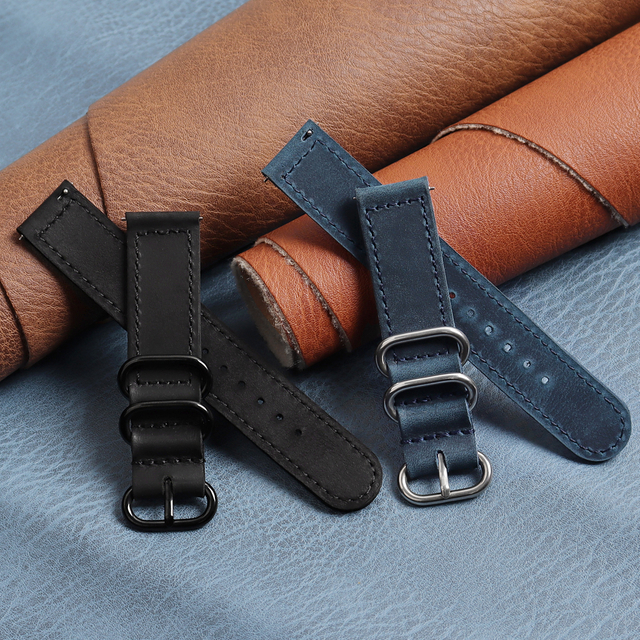 Wholesale Genuine Leather Watch Strap 18/20/22 Mm Crazy Horse Leather Vintage Wrist Band Suitable For Watches