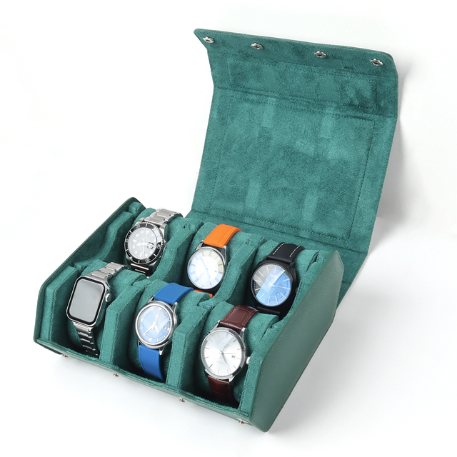 Luxury 8-Slot Emerald Green Saffiano Top-Grain Leather Watch Box with Detachable Cushions