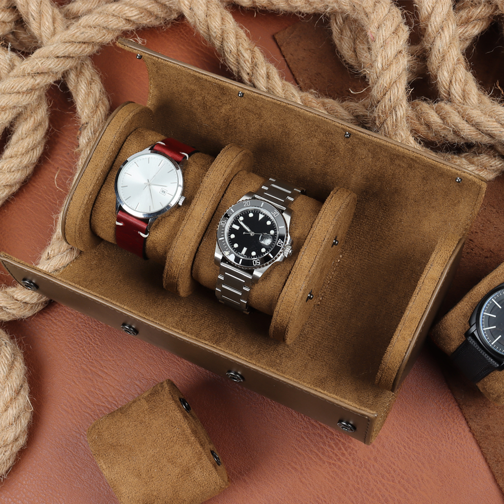 Brown leather watch roll