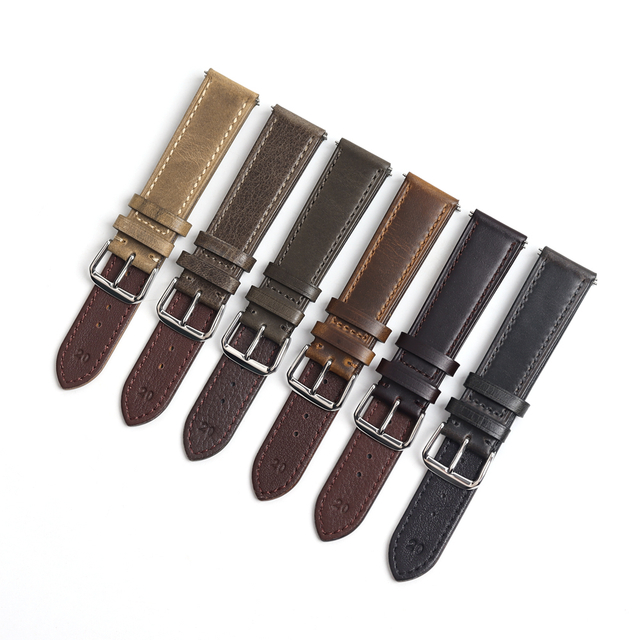 20/22mm Genuine Leather Watch Straps With Quick Release Stainless Steel Buckle Vintage Replacement Leather Watch Bands