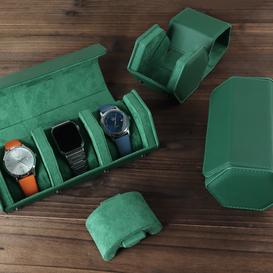Newest Style Green Top Grain Genuine Leather Watch Roll with 1 Slot/2 Slot/3 Slot Leather Products Factory