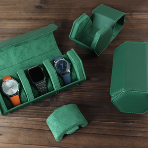 Newest Style Green Top Grain Genuine Leather Watch Roll with 1 Slot/2 Slot/3 Slot Leather Products Factory