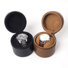 CSLWB Premium Genuine Leather Single Watch Travel Boxes | Portable Cylindrical Jewelry Gift Box with Removable Soft Pillow