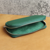 Premium Palm Grain Top-Grain Leather Zip-Around Watch Pouch - Dual-Slot "Double-Door" Design in Forest Green