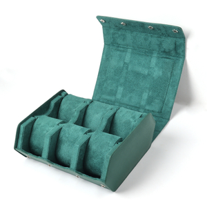 Luxury 8-Slot Emerald Green Saffiano Top-Grain Leather Watch Box with Detachable Cushions