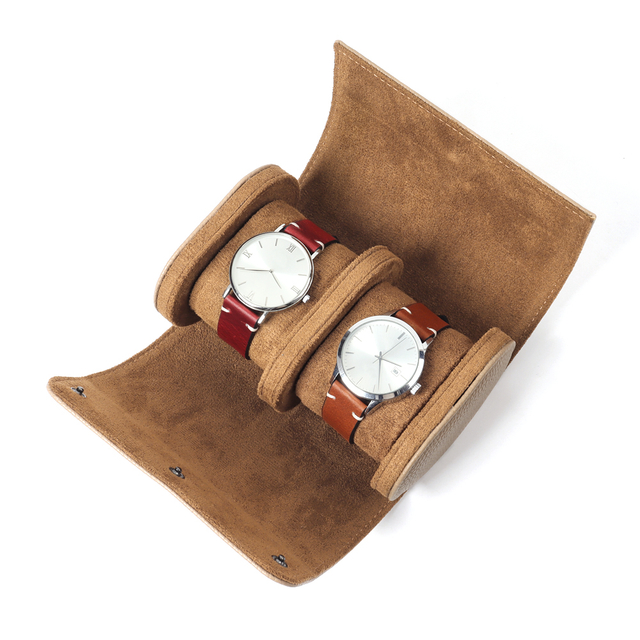Custom Brown Double Style Genuine Leather Watch Roll From CSLWB Leather Products Factory