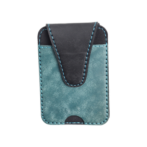 Custom Fashion Genuine Leather Magnetic Card Case Wallet Holder for Iphone 16/15/14 with Top Grain Leather And Canvas Material