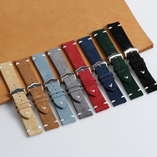 Luxury Soft Suede Leather Watch Strap 18/20/22/24 Mm Adjustable Genuine Leather Watch Band Handmade Stitching Bracelet