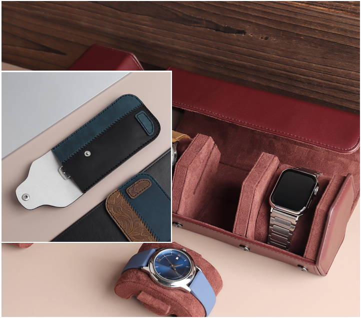 Leather watch pouches watch rolls