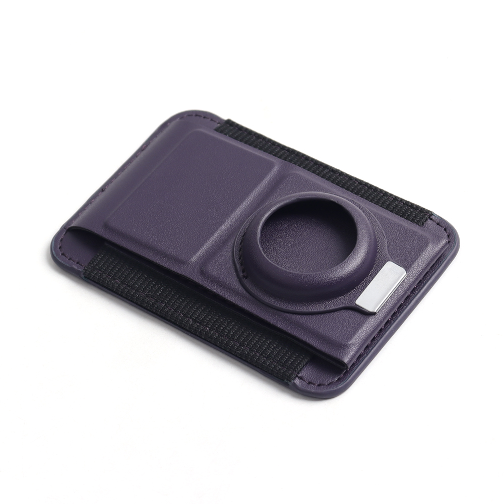 Custom MagSafe Leather Wallet Stand with AirTag Slot & Elastic Card Holder (9.7x6.7cm)