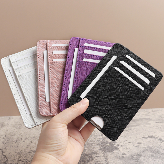 Custom Leather Slim ID Card Holder Wallet with Quick Push Slot OEM