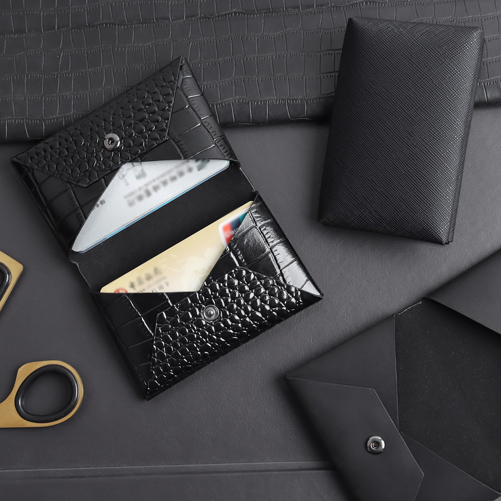 Custom Genuine Leather Envelope Card Holder - Dual Pocket Business Card Case for Wholesale