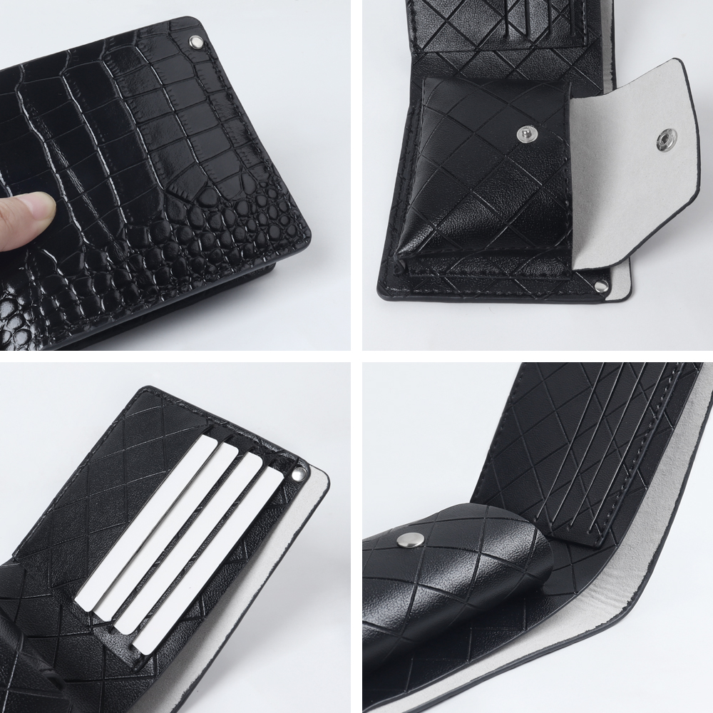 CSLWB Custom Crocodile Pattern Leather Bifold Wallet 11.5x10cm with Coin Pocket