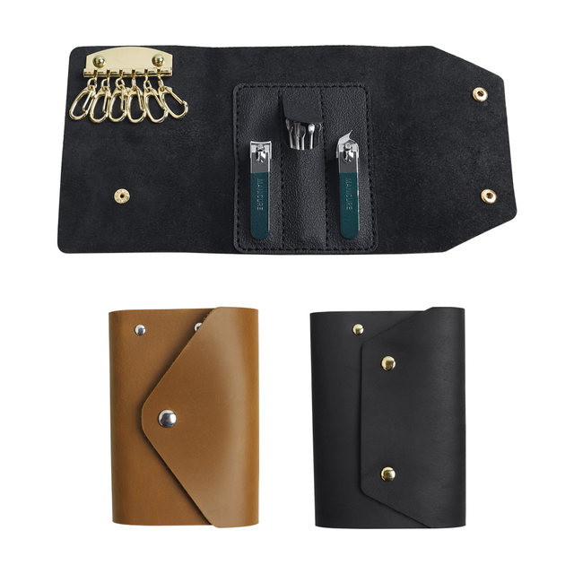 Custom Genuine Leather Key Case Organizer Wallet with Manicure Tool Slots