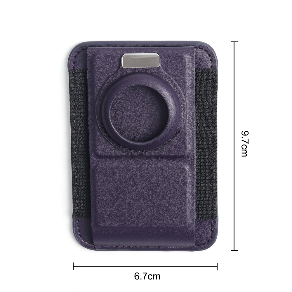 Custom MagSafe Leather Wallet Stand with AirTag Slot & Elastic Card Holder (9.7x6.7cm)