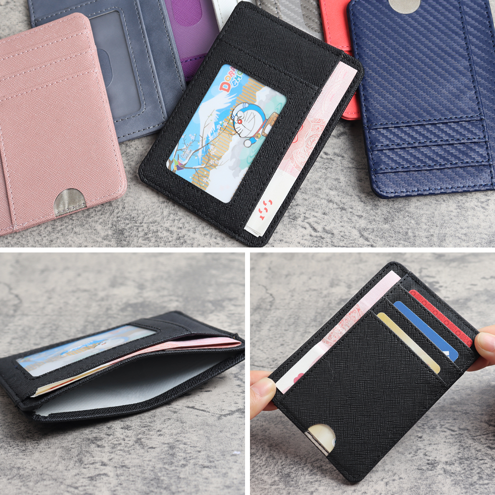 Custom Leather Slim ID Card Holder Wallet with Quick Push Slot OEM