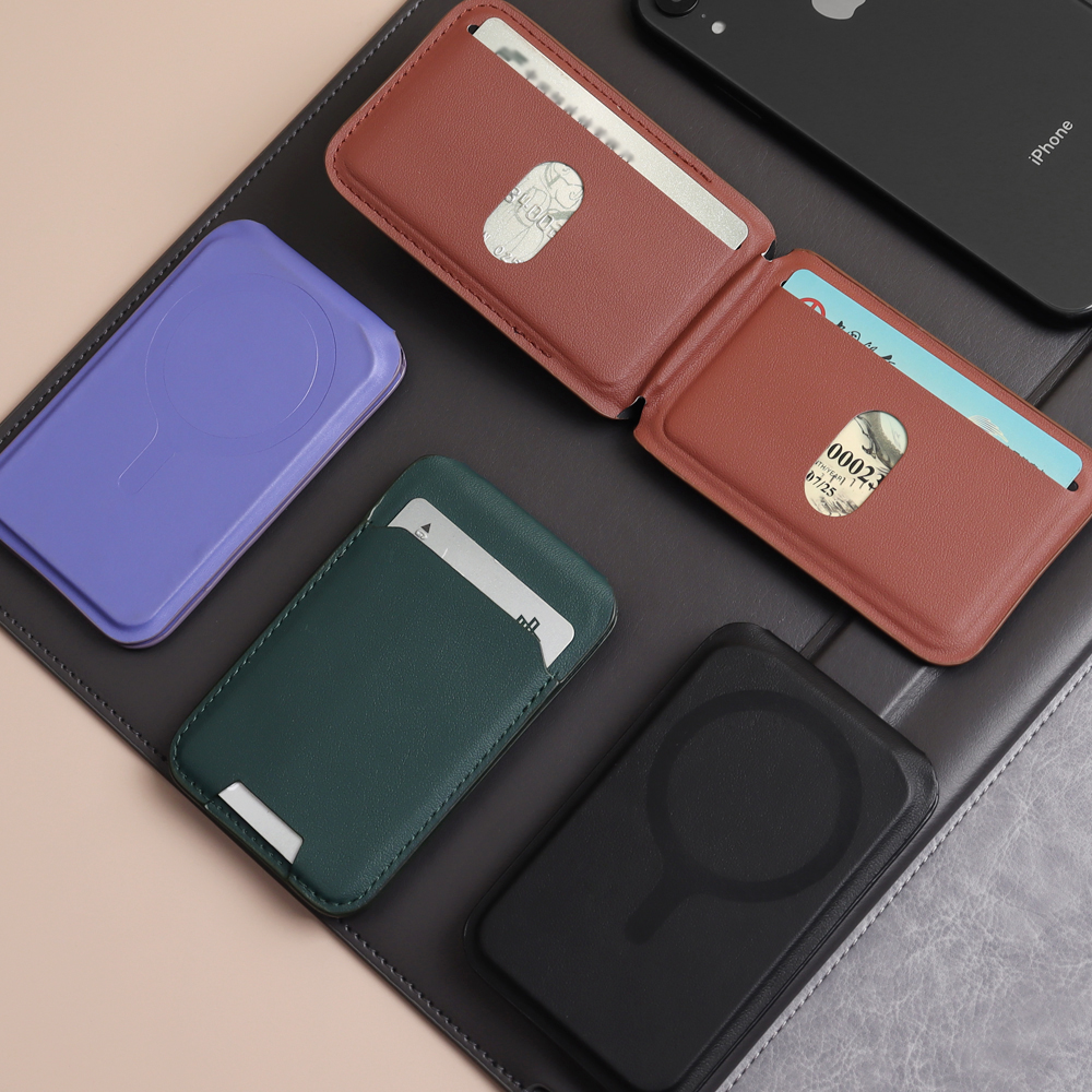 OEM Leather Magnetic Phone Card Holder with MagSafe Compatible Foldable Stand for IPhone Accessories