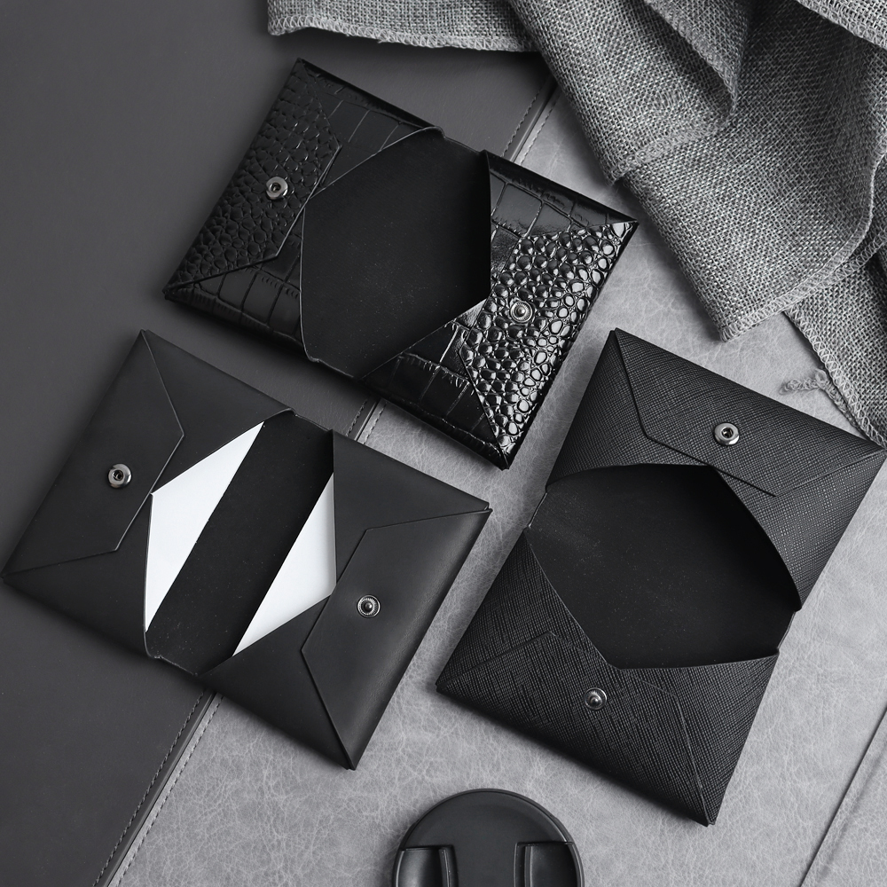 Custom Genuine Leather Envelope Card Holder - Dual Pocket Business Card Case for Wholesale