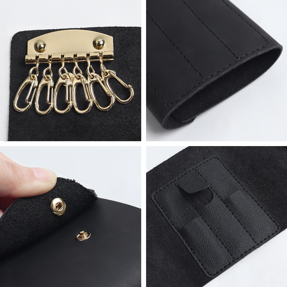 Custom Genuine Leather Key Case Organizer Wallet with Manicure Tool Slots