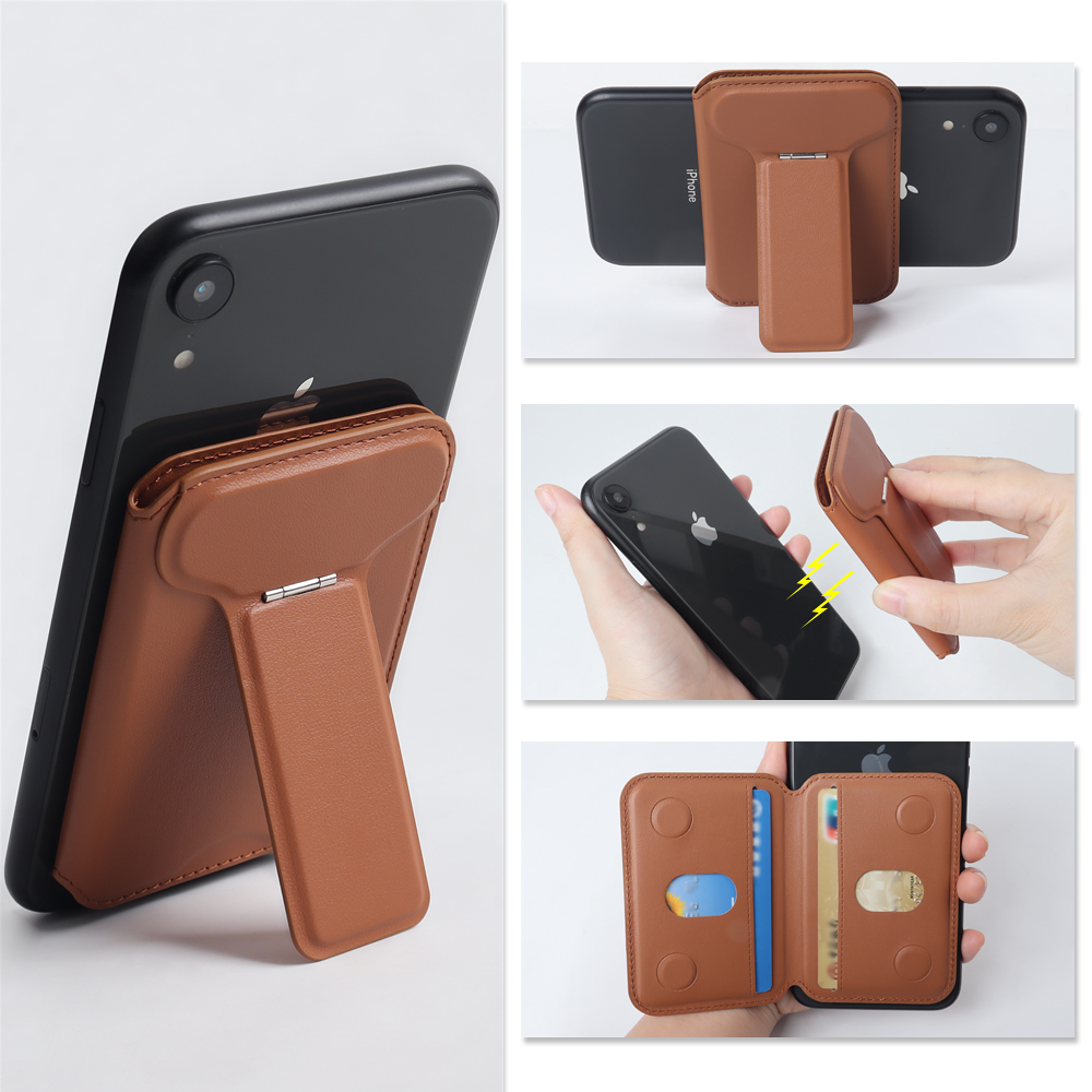 Custom Bifold MagSafe Leather Wallet with Metal Hinge Stand & Dual Card Slots for iPhone 14-18 (9.9x6.7cm)