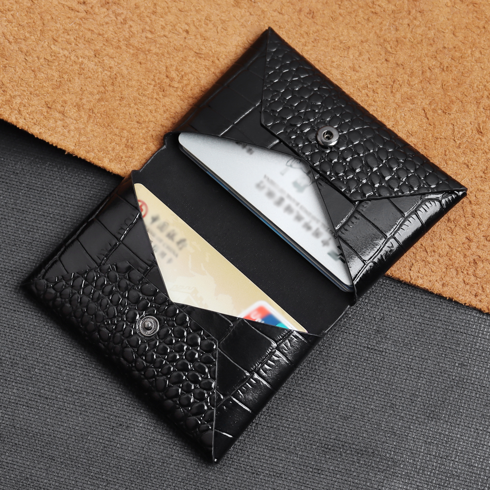 Custom Genuine Leather Envelope Card Holder - Dual Pocket Business Card Case for Wholesale