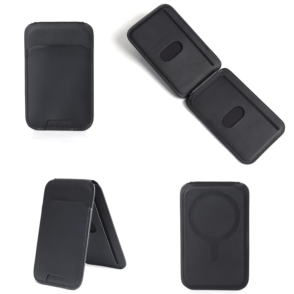 OEM Leather Magnetic Phone Card Holder with MagSafe Compatible Foldable Stand for IPhone Accessories
