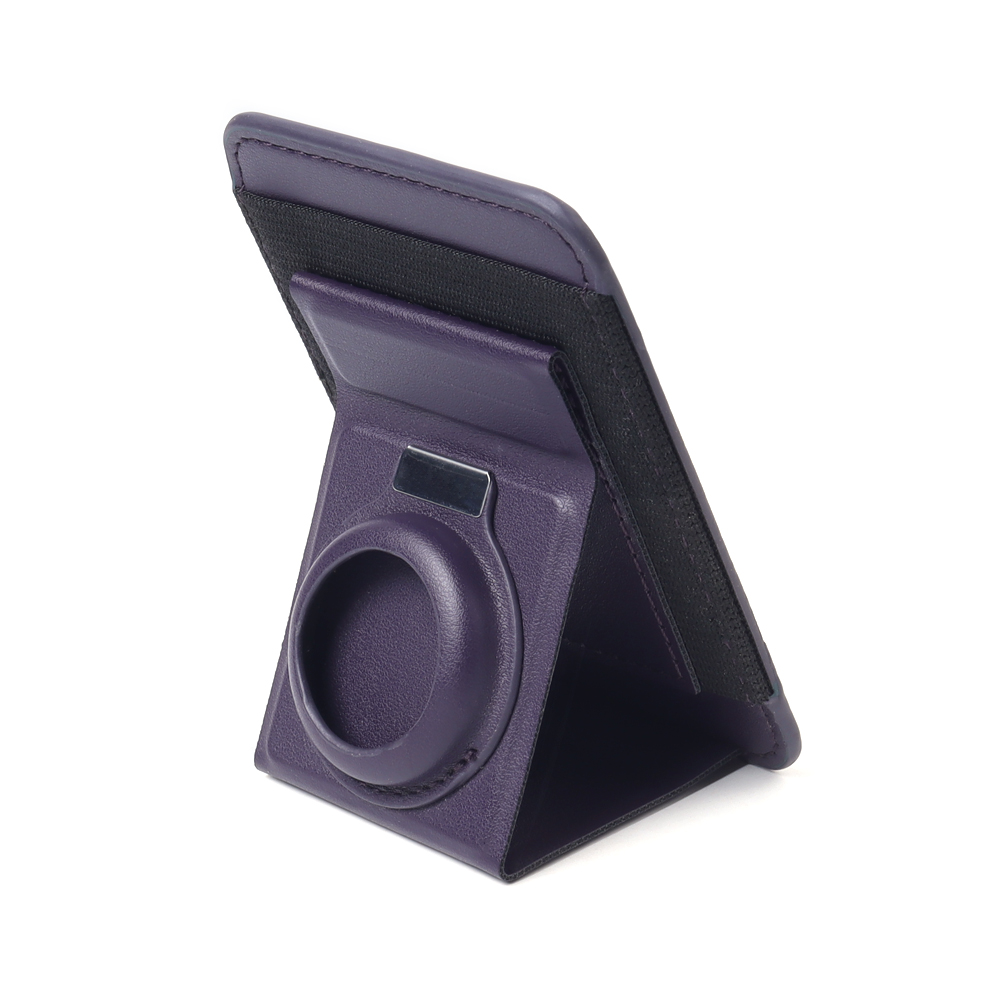 Custom MagSafe Leather Wallet Stand with AirTag Slot & Elastic Card Holder (9.7x6.7cm)