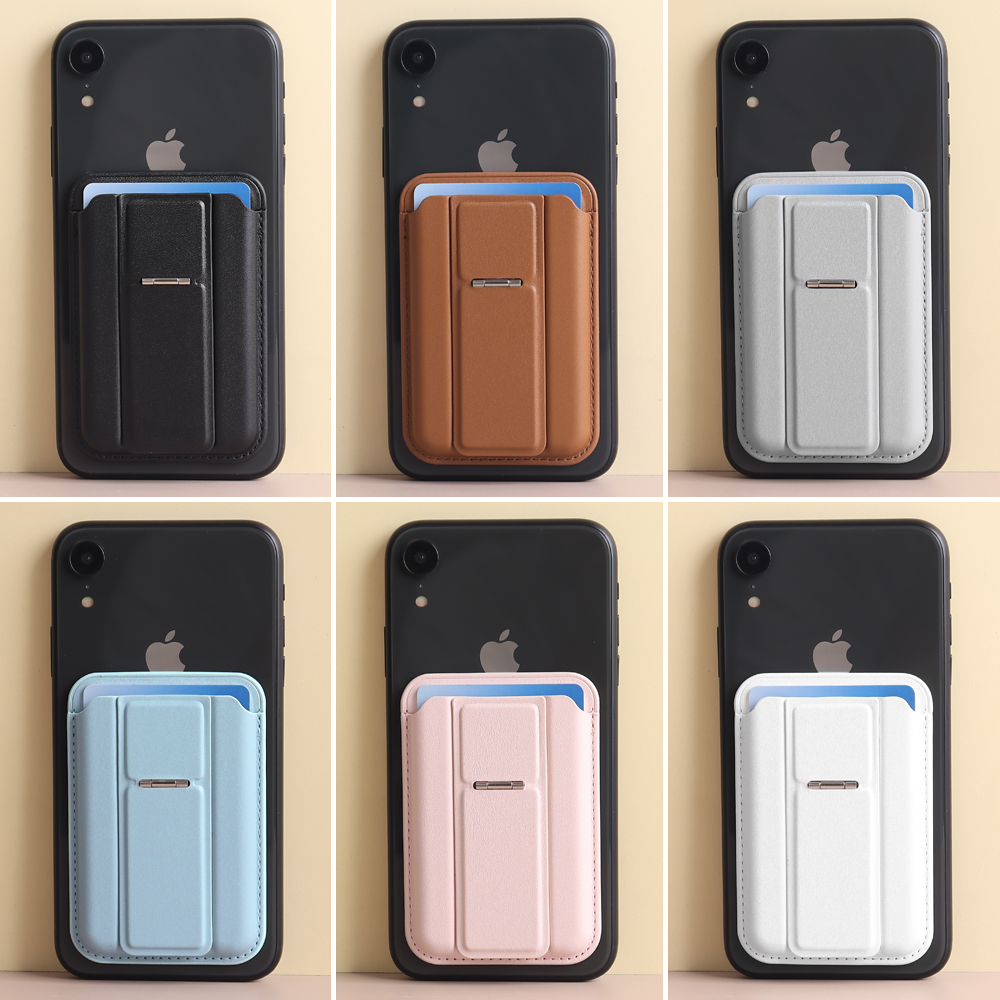 Custom MagSafe Leather Card Wallet with Metal Hinge Flip Stand & Easy Slide Cutout for iPhone 12-18 (9.5x6.5cm)