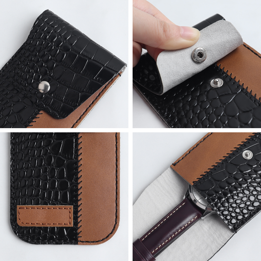 B2B Custom Dual-Color Leather Watch Pouch - OEM/ODM Factory Wholesale Crocodile & Crazy Horse Leather Watch Sleeve