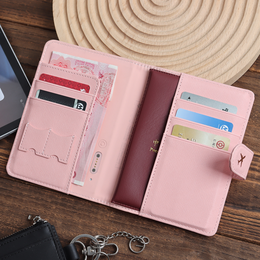 Saffiano Leather Smart Passport Holder Wallet with Snap Closure
