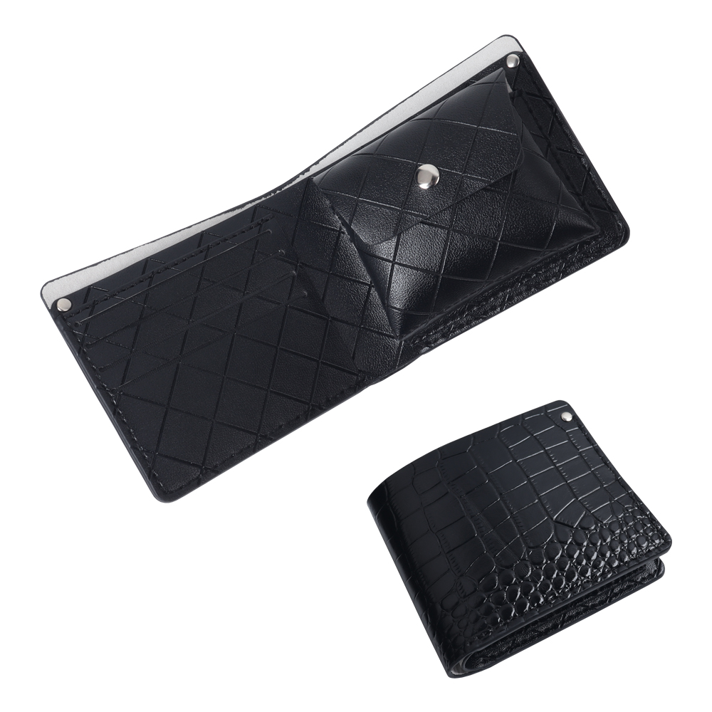 CSLWB Custom Crocodile Pattern Leather Bifold Wallet 11.5x10cm with Coin Pocket