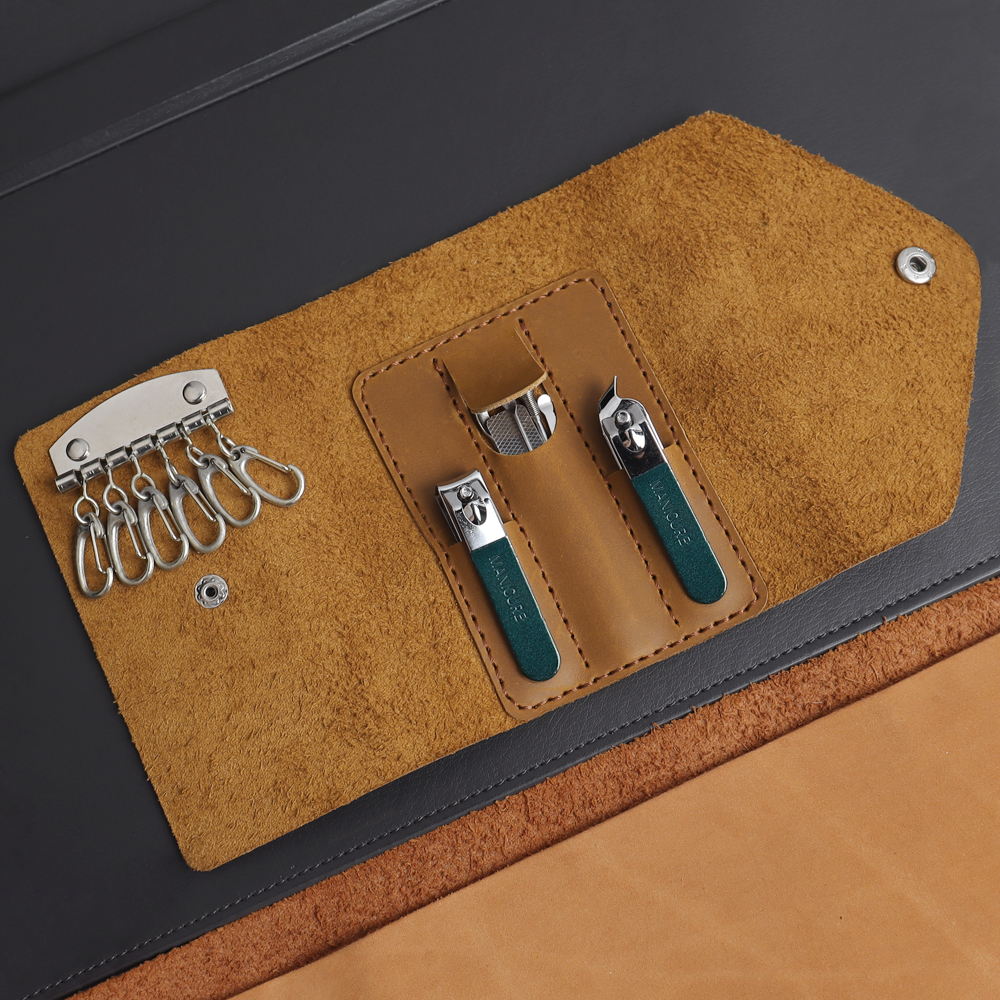 Custom Genuine Leather Key Case Organizer Wallet with Manicure Tool Slots