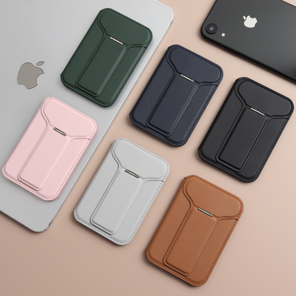 Custom Bifold MagSafe Leather Wallet with Metal Hinge Stand & Dual Card Slots for iPhone 14-18 (9.9x6.7cm)