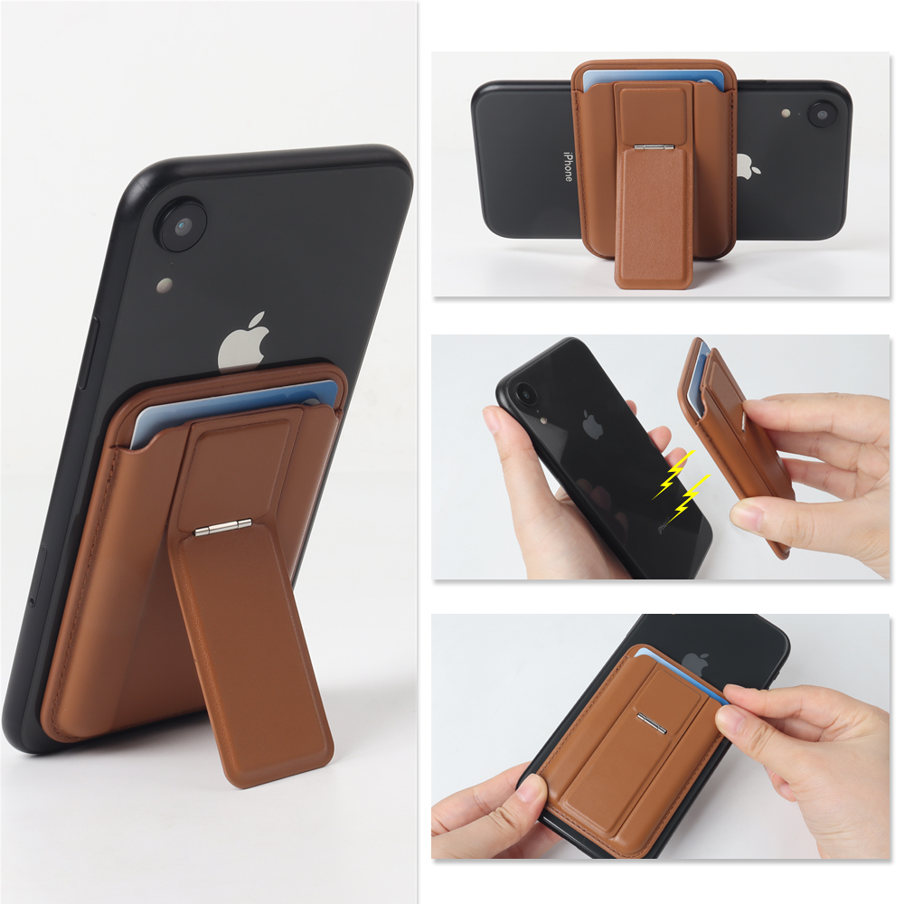 Custom MagSafe Leather Card Wallet with Metal Hinge Flip Stand & Easy Slide Cutout for iPhone 12-18 (9.5x6.5cm)