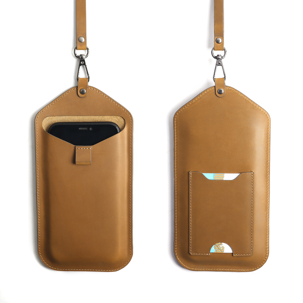 CSLWB Custom Genuine Leather Phone Sleeve with Lanyard - OEM Universal Smartphone Neck Pouch Wholesale