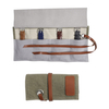 Custom Canvas and Genuine Leather 4 Watch Roll Storage Travel Case with Leather Strap Closure