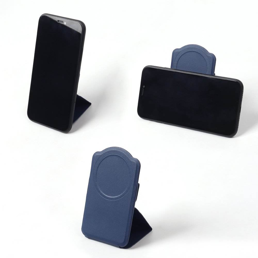 Custom Blue Nappa Leather MagSafe Magnetic Card Holder Wallet with Folding Phone Stand