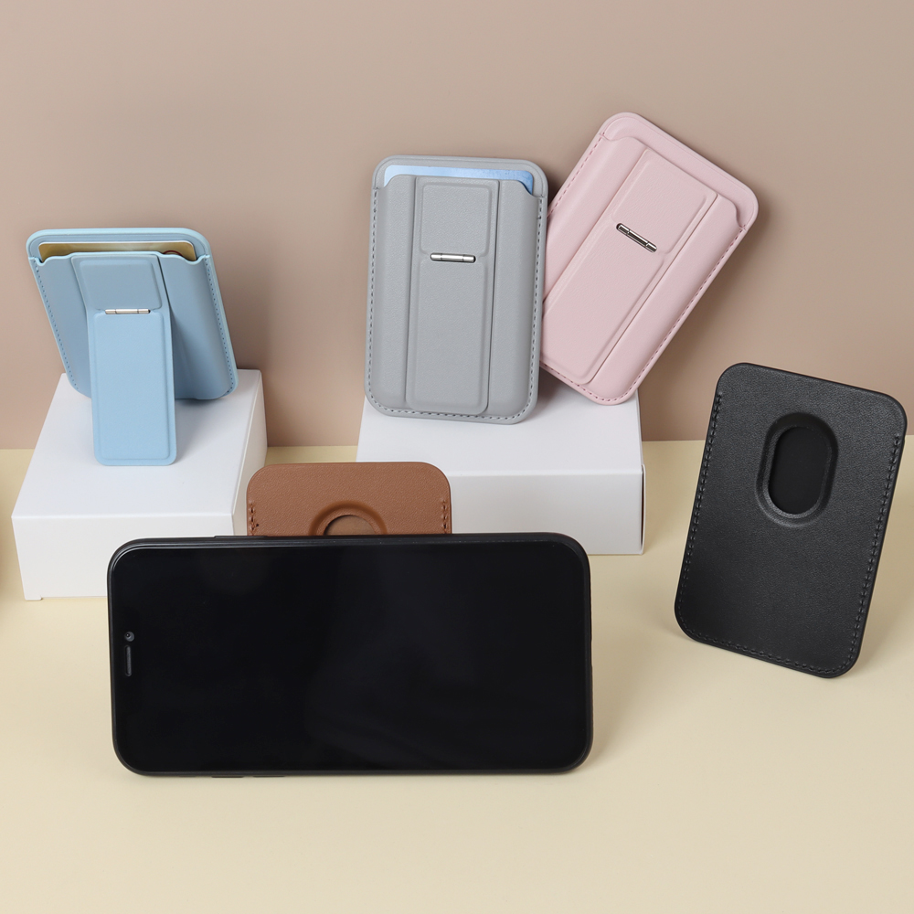 Custom MagSafe Leather Card Wallet with Metal Hinge Flip Stand & Easy Slide Cutout for iPhone 12-18 (9.5x6.5cm)